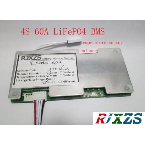 4S 60A LiFePO4 BMS/PCM/PCB battery protection circuit board for 4 Packs 18650 Battery Cell w/ Balance w/temperature sensor