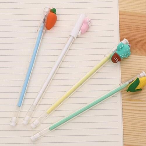 8 Pcs Gel pens Creative Cartoon Cute Vegetable Cactus Transparent Rod Gel Pen Black Student School office Supplies Stationery