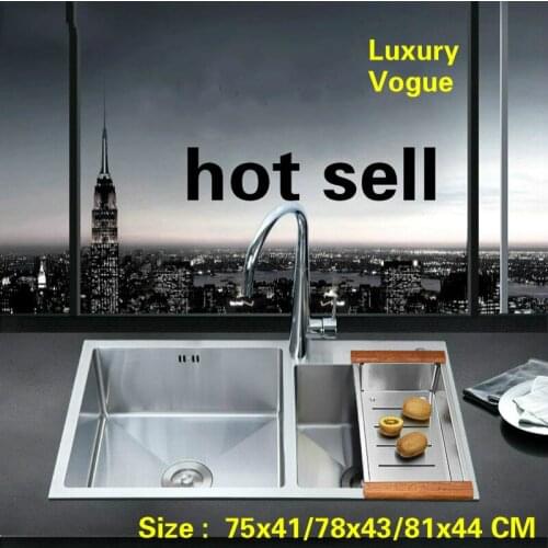 Free shipping Standard kitchen manual sink double groove food grade stainless steel durable hot selling 75x41/78x43/81x44 CM