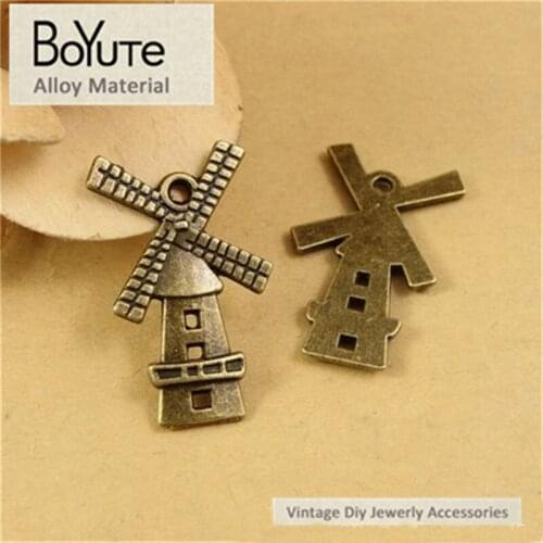 BoYuTe (50 Pieces/Lot) 27*16MM Wholesale Vintage Charms Antique Bronze Plated Zinc Alloy Windmill Pendant Jewelry Accessories
