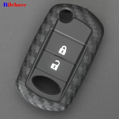 Bilchave 3 Buttons Carbon Fiber Silicone Remote Car Key Case Cover Fob For Land Rover Range Rover Sport LR3 Discovery Holde