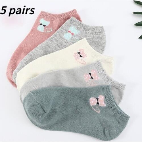 Hit sales summer socks Japanese style 5 pairs cartoon with pattern womens short Kawaii fashion cat 2021 trends Cute happy socks
