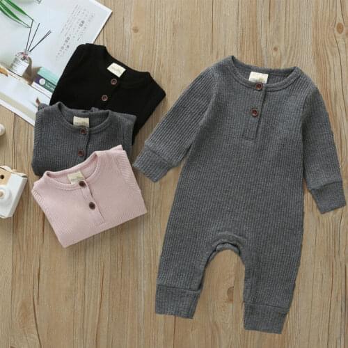 Newborn Infant Baby Boy Girl Knitted Romper Jumpsuit Clothes Outfit Long Sleeve Button Overall Toddler Clothes 0-18 Months