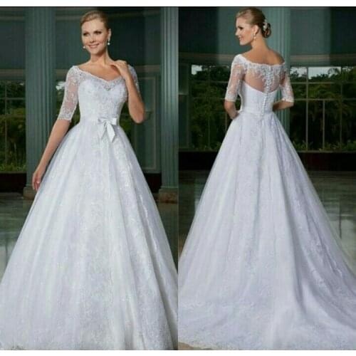 Hot Sale A-line Quality Made Half Sleeve Lace Wedding dress Wedding Gown