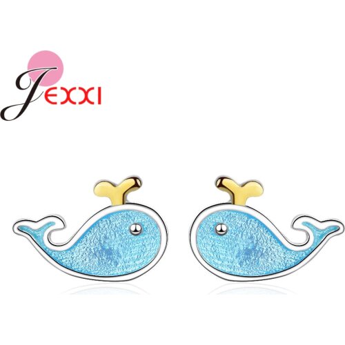 Sweet Cute Whale Shape Stud Earrings 925 Sterling Silver Unique Design Original Brand Daughter Birthday Gift Factory Price