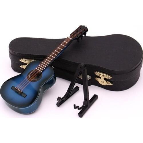 Mini Classical Guitar Model Wooden Miniature Guitar Display Musical Instrument Decoration Gift with Case Stand