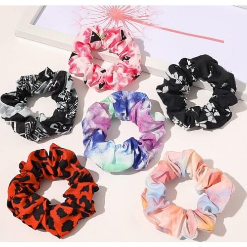 Fashion Rainbow Gum Lace Scrunchies Hair Tie Women Girls Printed Floral Elastic Hair Bands Ponytail Hold Hair Accessories