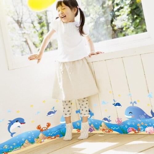 Cartoon little whale skirting board wall sticker Vinyl DIY Sea World wall decals For Childrens room bedroom home decor sticker
