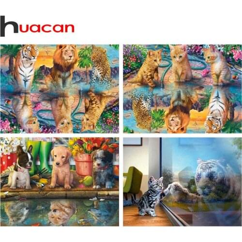Huacan Diamond Painting Set Cat DIY Diamond Embroidery Cross Stitch Animal Mosaic Sale Home Decoration
