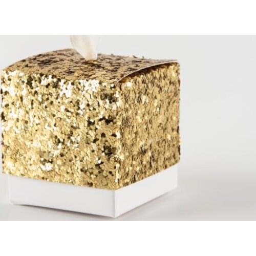 New Wedding Party Favors And Gifts Candy Box Gold Glitter Favor Boxes With Ribbon For Party 1000 pcs SN900