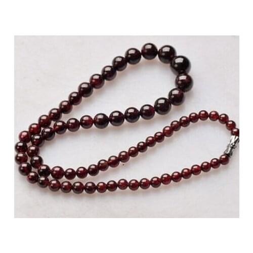 Natural 6-12mm Garnet Round Beads Necklace 18" AAA