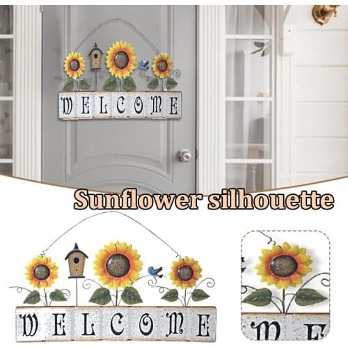 Sunflower Welcome Sign Ornament Garden Theme Vintage Metal Crafts for Home Garden courtyard Decoration XHC88