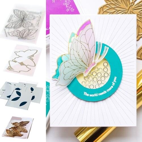 Butterfly Cutting Dies and Stamps and Stencil and Hot Foil Scrapbook Diary Decoration Stencil Embossing Template DIY Greeting