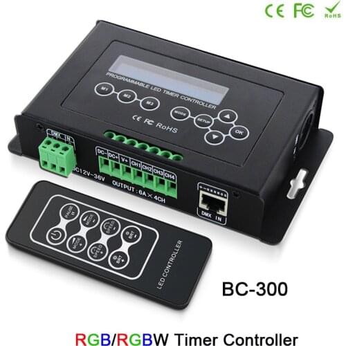 Programmable DC12V-36V DMX 512 Input signal Controller Output 6A x 4CH RGB/RGBW Timer Controller for led strip Tape