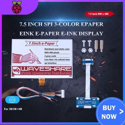 Raspberry Pi 7.5 inch SPI 3-Color Epaper Eink E-paper E-ink Display Screen Module HAT Kit for Raspberry Pi 4B/3B+/3B/Zero/Pico