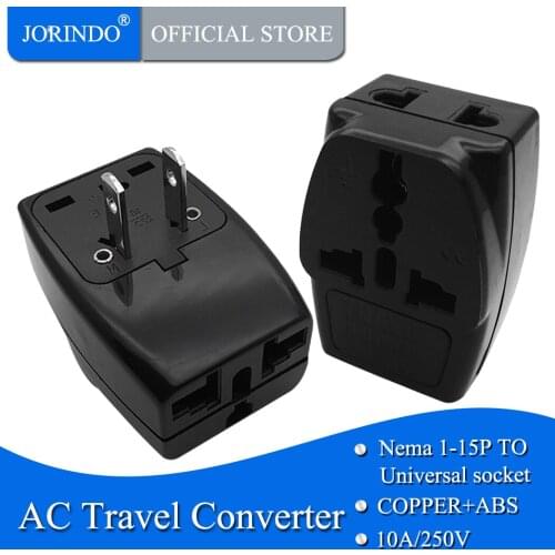 JORINDO extended 3 outlet socket splitter US USA AC Power Plug Home Travel Converter Adapter Adaptor Mexico USA Wall charger