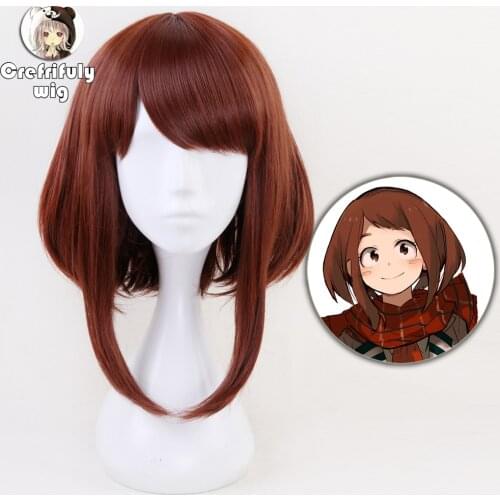 Anime My Hero Academia Ochako Uraraka Cosplay Wigs 35cm Brown Heat Resistant Synthetic Hair Perucas Cosplay Wig + Free Wig Cap
