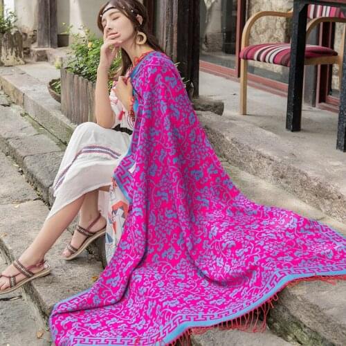 Ethnic Style Shawl Square Winter Imitation Cashmere Scarf Lady Oversized Cloak Thick Shawl Dual-Use Travel Pashmina Шарф Зимний