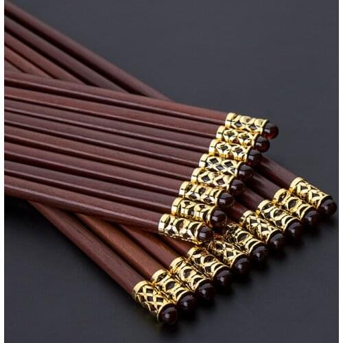 High-class Wooden Chopsticks Chinese Cutlery Red Sandal Wood Amber Anti-skid Chopsticks Tableware Dinner Tools Wedding Gift 25cm