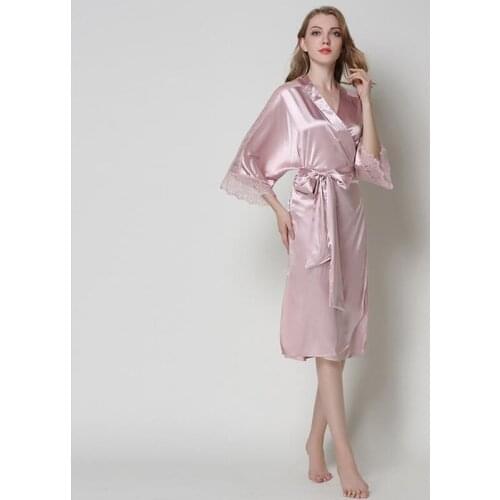 Pajama Woman Silk Dressing Gown Lady Lace Sexy Pajamas Home Dressing Gown Soft Skin-friendly Breathable Nightgown