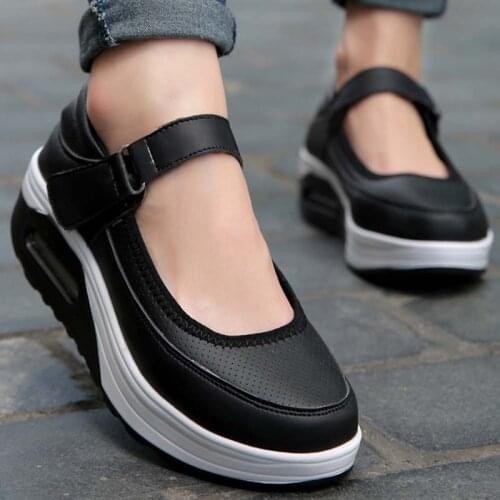 Womens Sneakers Fashion Shoes Woman Leather Casual Sneakers For Women Increased Hook & Loop Shoes For Ladies Walking Footwear