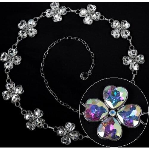 Womens Ladies Silver Rhinestone Belt Waist Chain Diamante Diamonds Buckle Belly dance Belt