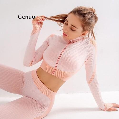 Two Piece Set Women Sport Fitness Fashion Zippers Long Sleeve Tops And Push Up Leggings Workout Women Tracksuit