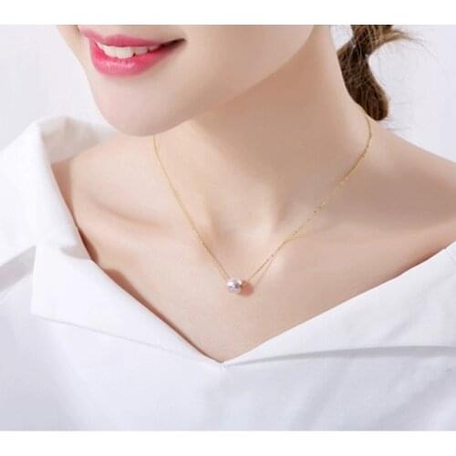 NYMPH 18K Yellow Gold Chain Natural AKOYA Seawater Pearl Pendant Necklace White Round Pearl for Women Fine Jewelry