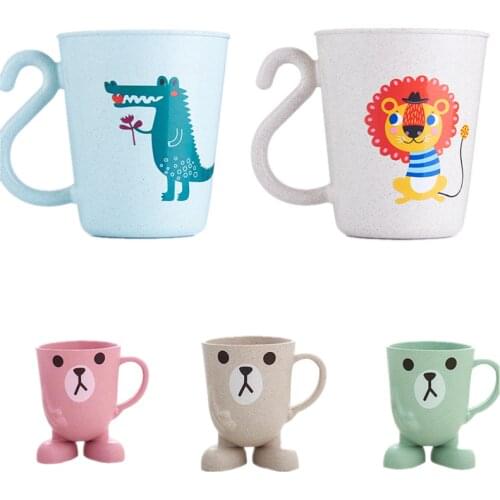 1PC Cartoon Baby Drinking Water Feeding Plastic Mug Infant Brush Teeth Washing Cup with Handle Child Breakfast Mug Drink Tasse