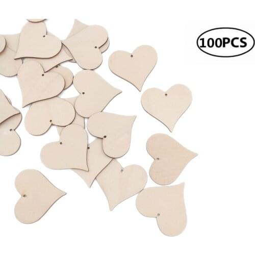 100PCS 40mm Wood Cutouts Heart Slices Embellishments Ornaments for Arts & Crafts Projects, Board Game Pieces and Decoration