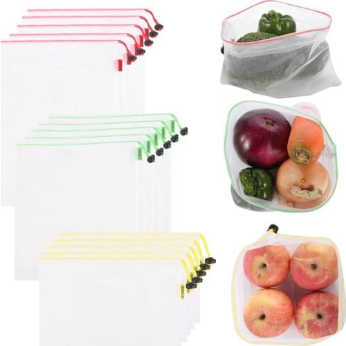 15pcs Reusable Veggies Fruit Mesh Produce Bag Eco Friendly Shopping Bag Lightweight and See-Through Grocery Storage Bag