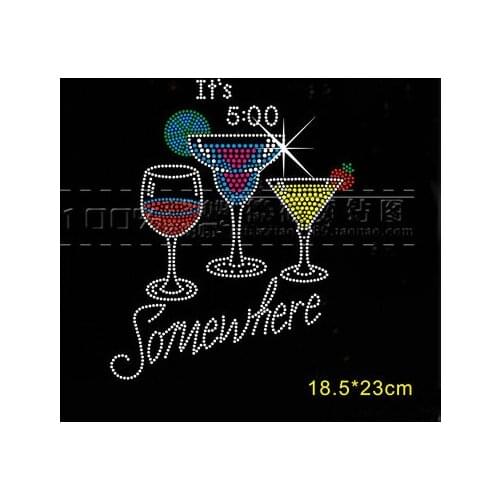 2pc/lot Wine glass cup sticker iron on design rhinestone applique patch hot fix rhinestone motif for shirt