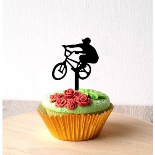 24pcs/lot Cupcake Toppers,Bicycle Acrylic Toppers For Birthday,Wedding Table Cake Decorations DIY Party Favors Kits Cupcake