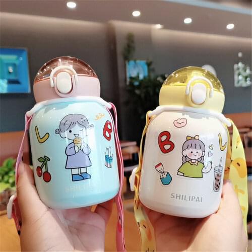 320ml Mini Cute Stainless Steel Thermos Mug Water Bottle For Kids Girls With Silicone Straw Tea Coffee Vacuum Flask Thermal Cup