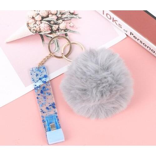 Acrylic Debit Credit Card Grabber Keychain Custom Love Puff Ball Atm Swaggy Card Grabber Plastic Clip For Long Nails