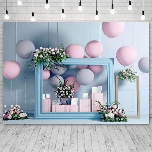 Avezano Backdrops Birthday Baby Shower Pink Blue Balloon Flowers Photography Backgrounds Photo Studio Photozone Photocall Decor