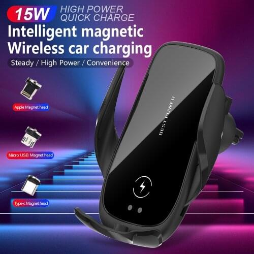 Automatic 15W Qi Car Wireless Charger for iPhone 12 11 XS XR X 8 Samsung S20 S10 Magnetic USB Infrared Sensor Phone Holder Mount
