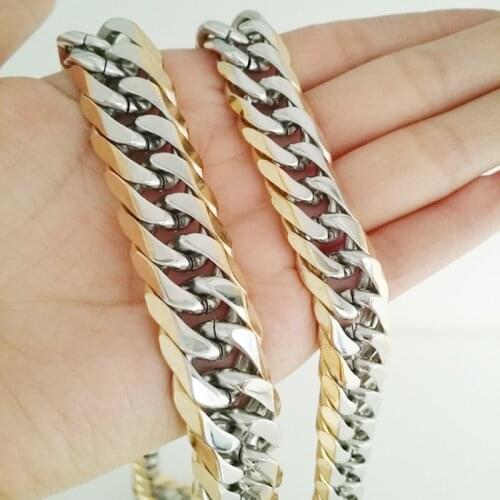 13/16mm Silver Gold Color Cuban Curb Link Chain Stainless Steel For Biker Mens Necklace Fashion Jewelry 7-40"
