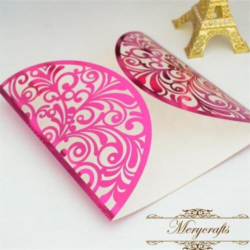 Top design laser cut gatefold hot pink new year party wedding invitation card