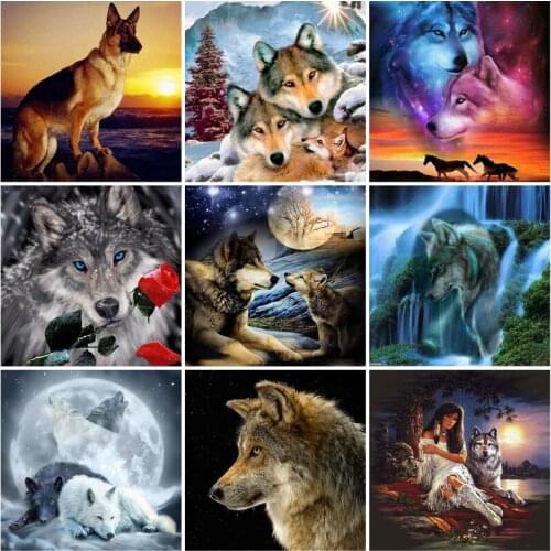 Full Square Round Drill 5D DIY Diamond Painting Wolf Dog Diamond Embroidery Mosaic Animal Picture of Rhinestones Home Decoration