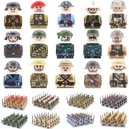 24pcs/lot WW2 Military Soldiers Building Blocks Soviet US UK China France Army Figures Bricks Toys For Kids Christmas Gifts