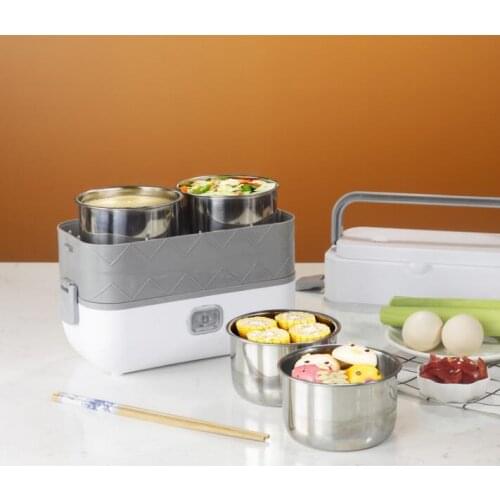 Electric Heated Lunch Box Mini Rice Cooker Portable Heating Cooking Pot Multi Stainless Steel Inner Bento Box Food Warmer