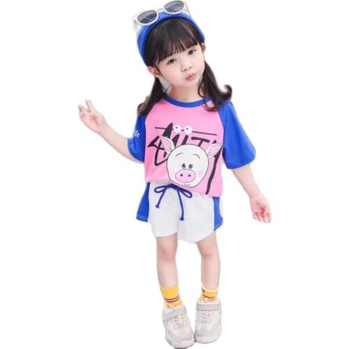 Summer girl cartoon t shirt+shorts baby clothes cotton Tees+knee length trousers cute animal flower shirt little kids outwear