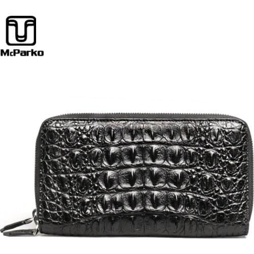 McParko Authentic Crocodile Clutch Wallet Men Luxury Leather Wallet 2-Zipper Layer Card Holder Purse Made Of Crocodile Back Bone