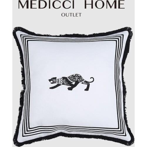 Medicci Home Novelty Square Cushion Covers Chinese Ancient Mysterious Animals Embroidered Modern Simple Sofa Pillow Case Fringed