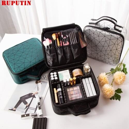 New Portable Square Partition Cosmetic Bag Travel Makeup Organizer Nail Beauty Professional Cosmetics Box Make Up Storage Box