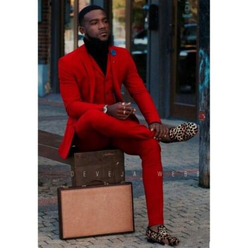 New Arrival Two Buttons Red Groom Tuxedos Groomsmen Notch Lapel Mens Suits Blazers (Jacket+Pants+Vest+Tie) W:1065