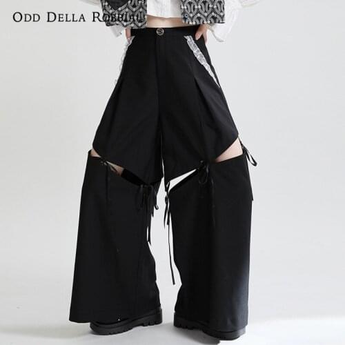 OddDellaRobbia Autumn New Fashion Plus Size Wide-Leg Pants Casual Detachable Tooling Loose High-Waist Mid-Pants Trousers 2229
