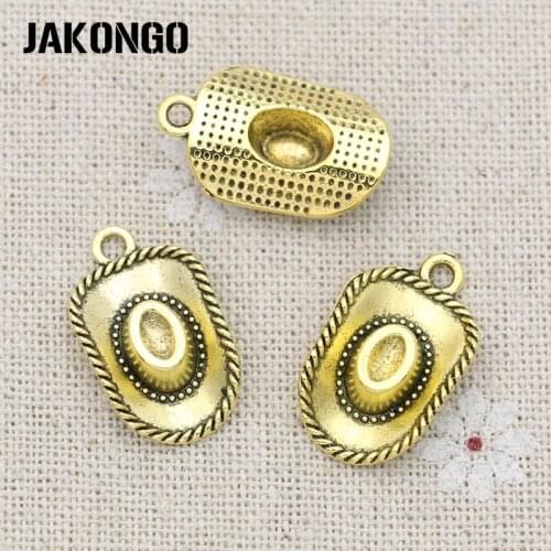 JAKONGO Antique Gold Color Cowboy Hat Charms Pendants for Jewelry Making Bracelet Accessories DIY Handmade 22x13mm