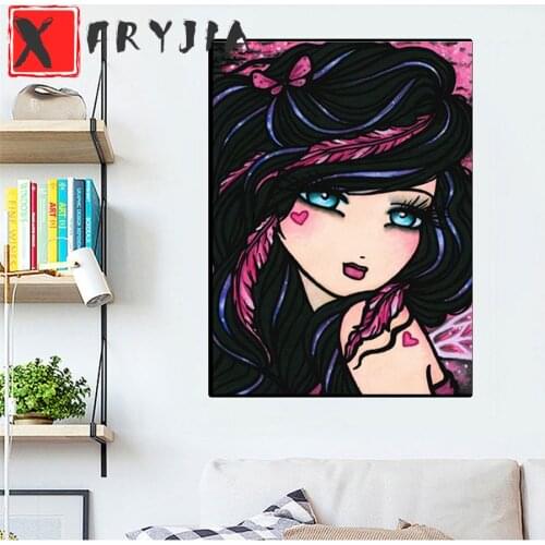 Full round Diamond Embroidery Pink Feather Girl Cartoon Fantasy Art Cross Stitch 5d Rhinestone Painting Kits Mosaic Handwork